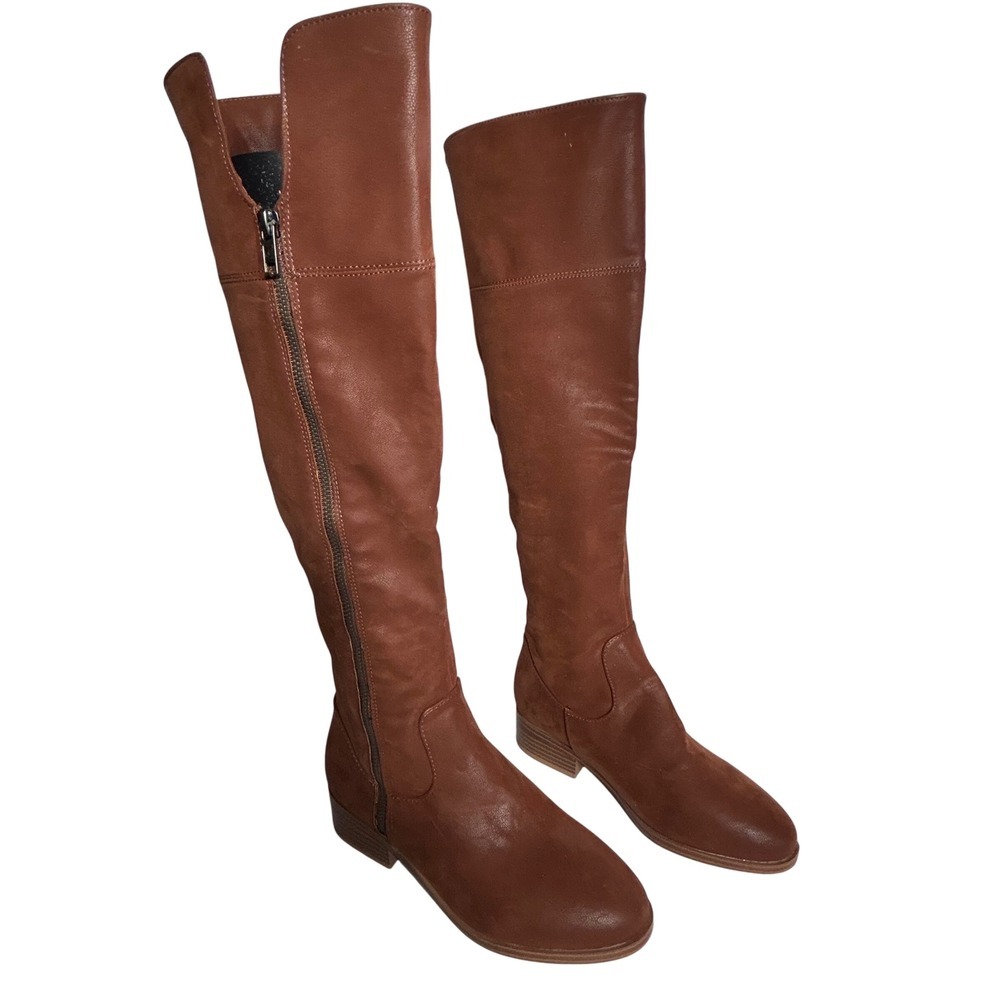 MIA Women's Brown Leather Over the Knee Boots Side Zip Block Heel Size 6